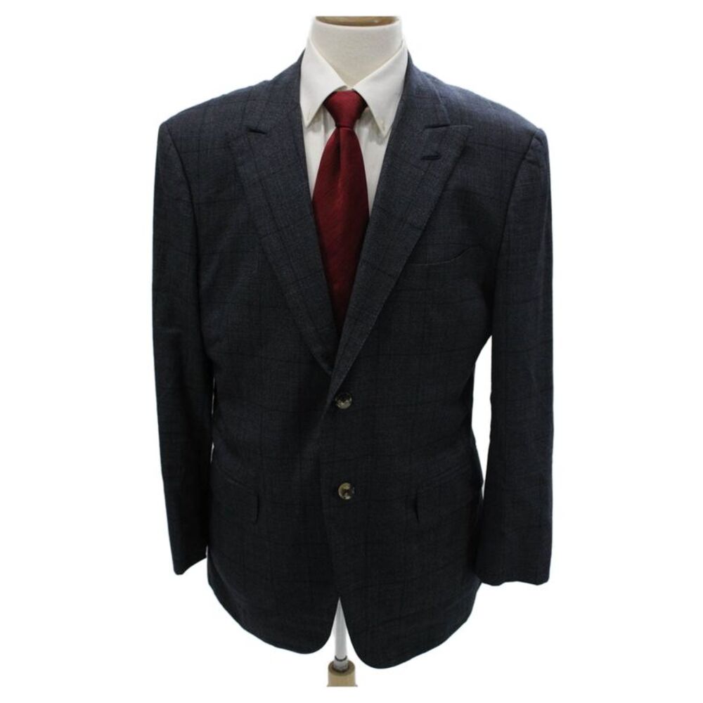 Isaia Mens Blue Check Wool Blazer Size 56